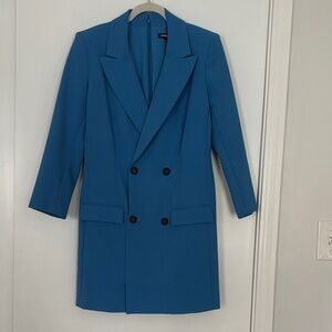 Double-Breasted French Blue Blazer Dress